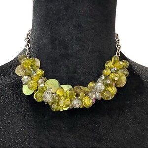 Chunky Green Beaded Statement Necklace With Silver Chain Adjustable Clasp